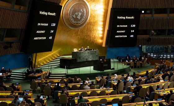 Members of the United Nations General Assembly vote on a resolution at the resumed 10th Emergency Special Session meeting on the situation in the Occupied Palestinian Territory.