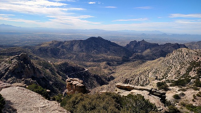 driving up the Catalina Highway in the Santa Catalina Mountains