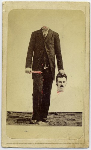 Trick photo, decapitated man with bloody knife, holding his head | by George Eastman Museum