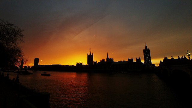 Sunset  over Palace Of Westminster, London Uk.