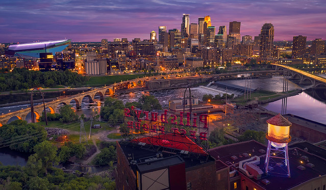 minneapolis minnesota mn downtown skyline cityscape sunset