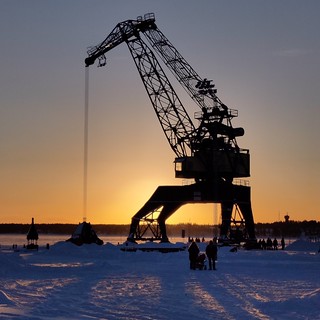 Luleå harbor crane at sunset