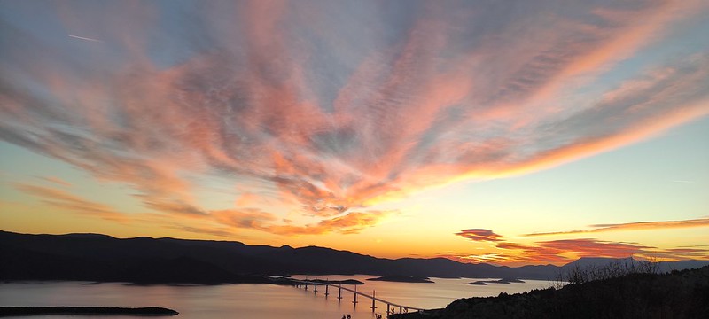 Sunset over Pelješac bridge