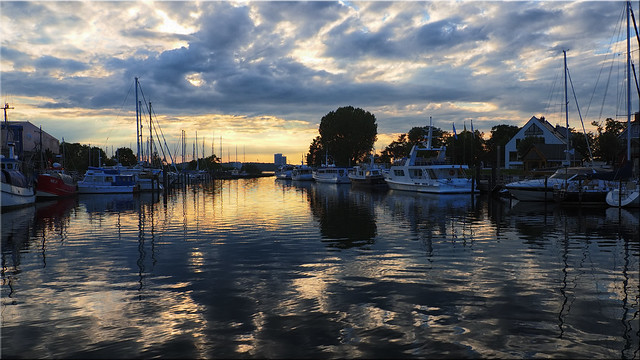 Sunset at the port of Niendorf on the Baltic Sea