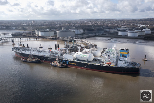 Eastern Pacific Shipping, LNG powered Crude Oil Tanker, "Atlantic Jade," soon after docking at Tranmere Oil Terminal.