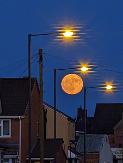 Strawberry Full Moon Shot on the Pixel 6 Pro using the Telephoto Lens at 20 x Zoom at Sunset Time