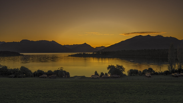 Sunset at Te Anau Downs, South Island. New Zealand.