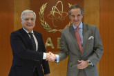 Rafael Mariano Grossi, IAEA Director General, met with Ambassador Pasquale Ferrara, Director General for Political and Security Affairs of the Ministry for Foreign Affairs and International Cooperation of Italy, during his official visit to the Agency headquarters in Vienna, Austria. 27 January 2023.