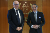 Rafael Mariano Grossi, IAEA Director General, met with Bernard Le Guen, Executive Officer of the International Radiation Protection Association (IRPA) during his official visit to the Agency headquarters in Vienna, Austria. 3 April 2023. 


