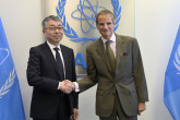 Rafael Mariano Grossi, IAEA Director General, met with Mr. Kensuke Nagaoka, Assistant Minister and Director General, Middle Eastern and African Affairs Bureau of the Ministry of Foreign Affairs of Japan, during his official visit to the Agency headquarters in Vienna, Austria. 22 August 2023