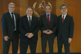 Rafael Mariano Grossi, IAEA Director General, meets with Naoki Chigusa, CEO Wano, and Tom Mitchell, WANO Chairman, during their official visit to the Agency headquarters in Vienna, Austria. 10 October 2023.